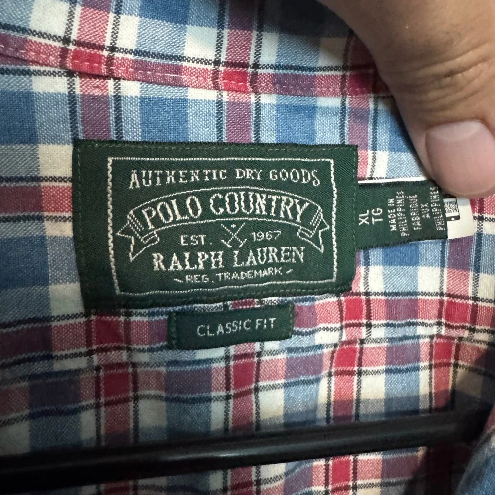 Polo Country Ralph Lauren Camp Shirt Mens XL Indigo Red Plaid Classic Fit Cotton